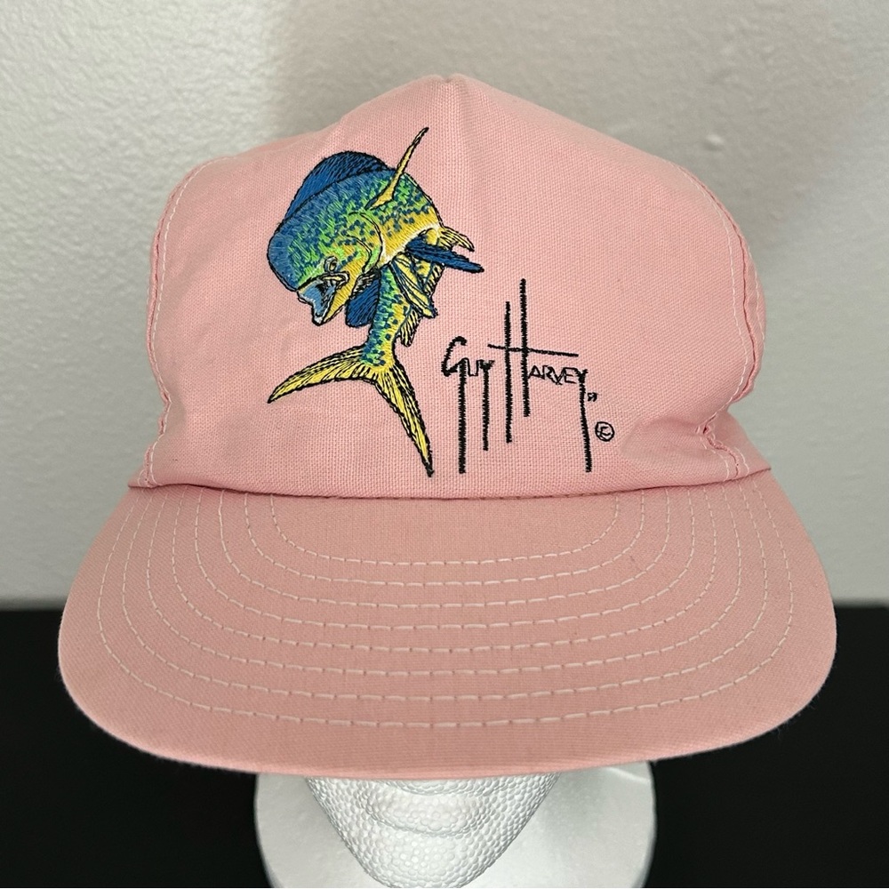 Vintage 90s Guy Harvey Pink Mahi Mahi Dolphin Fish SnapBack Hat Cap Fishing FL